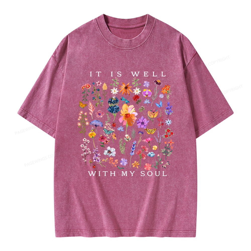 Pagewings It Is Well With My Soul Unisex Washed T-shirt