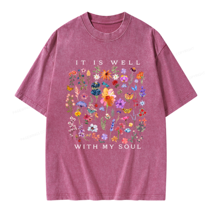 Pagewings It Is Well With My Soul Unisex Washed T-shirt