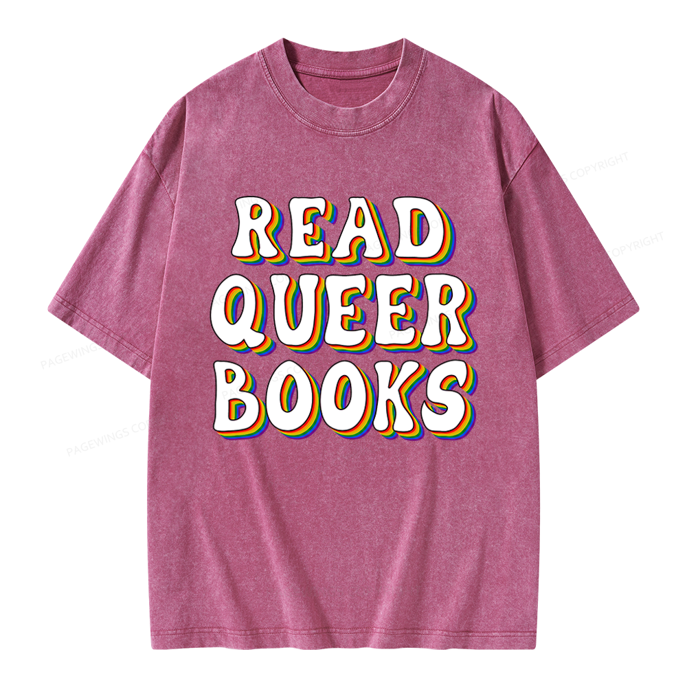 Pagewings Read Queer Books Unisex Washed T-shirt