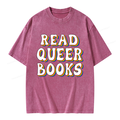 Pagewings Read Queer Books Unisex Washed T-shirt