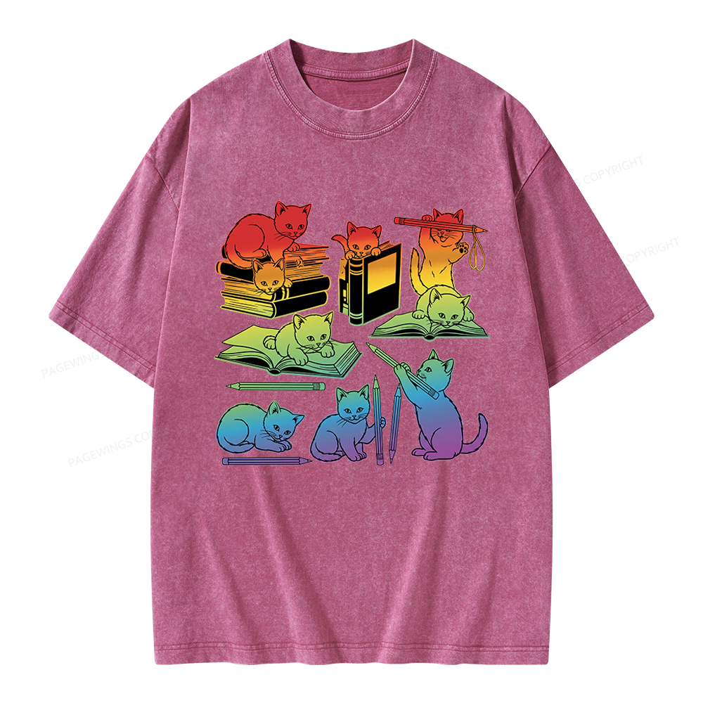 Pagewings Rainbow Cats Unisex Washed T-shirt