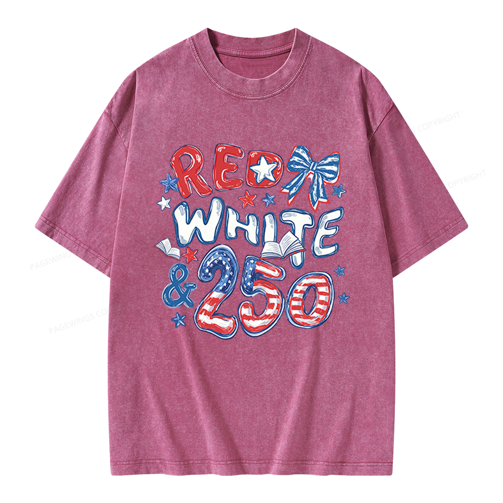 Pagewings Red White And 250 Unisex Washed T-shirt
