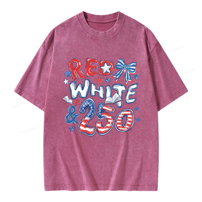 Pagewings Red White And 250 Unisex Washed T-shirt