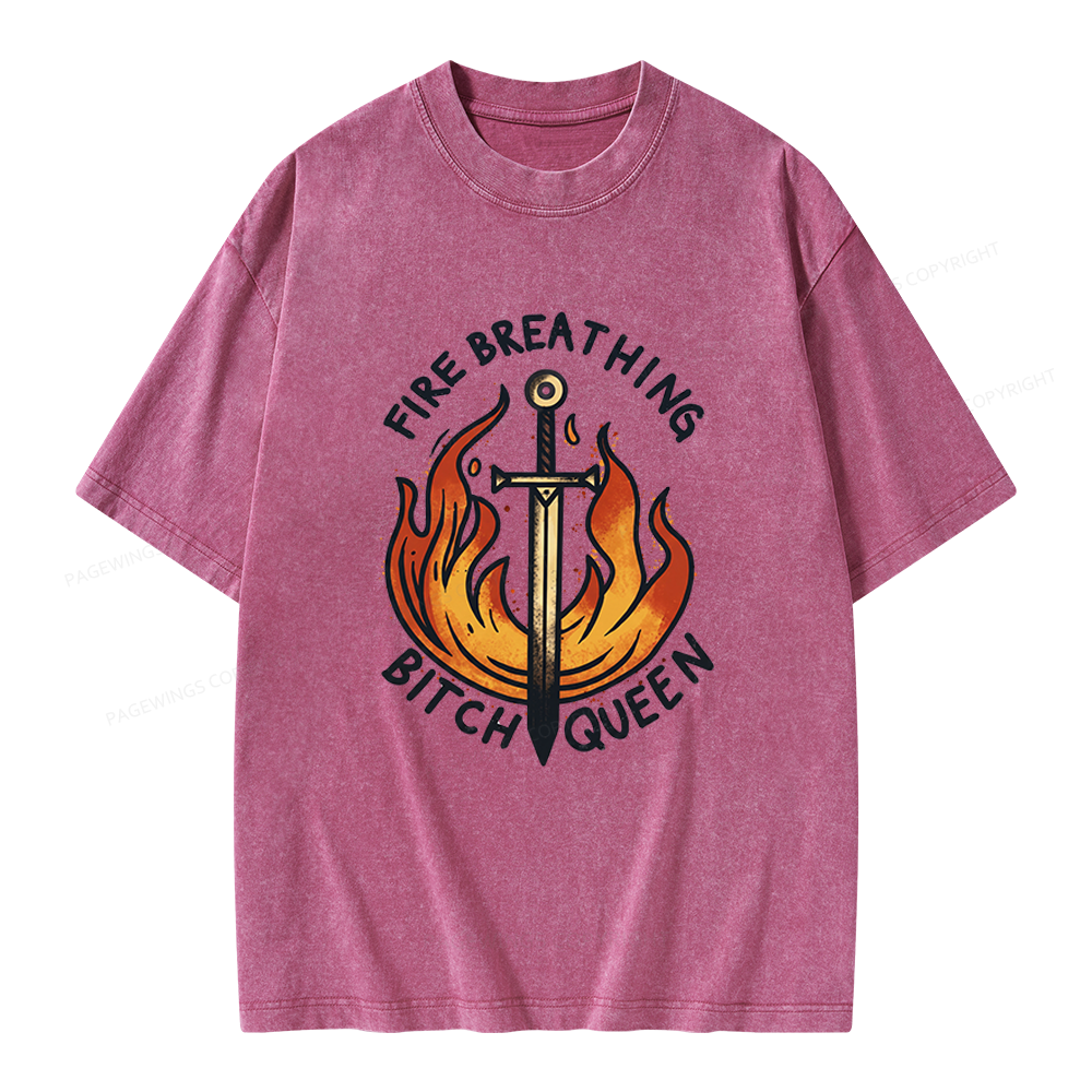 Pagewings Fire Breathing Bitch Queen Unisex Washed T-shirt