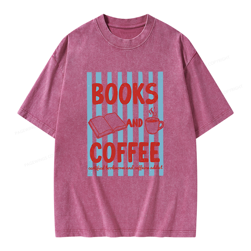 Pagewings Books And Coffee Unisex Washed T-shirt