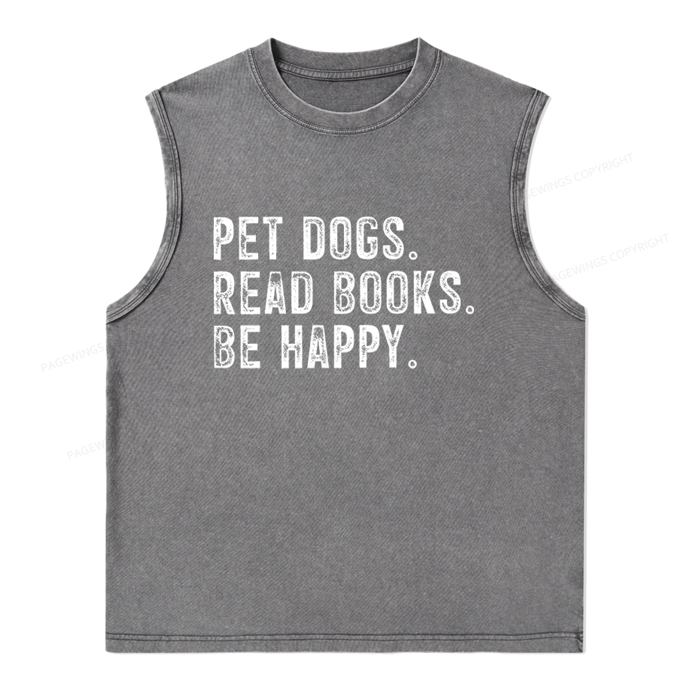 Pagewings Pet Dogs Read Books Be Happy Unisex Washed Tank Top