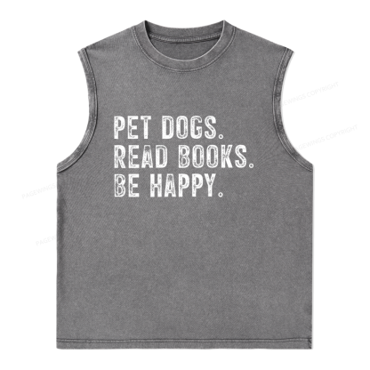 Pagewings Pet Dogs Read Books Be Happy Unisex Washed Tank Top