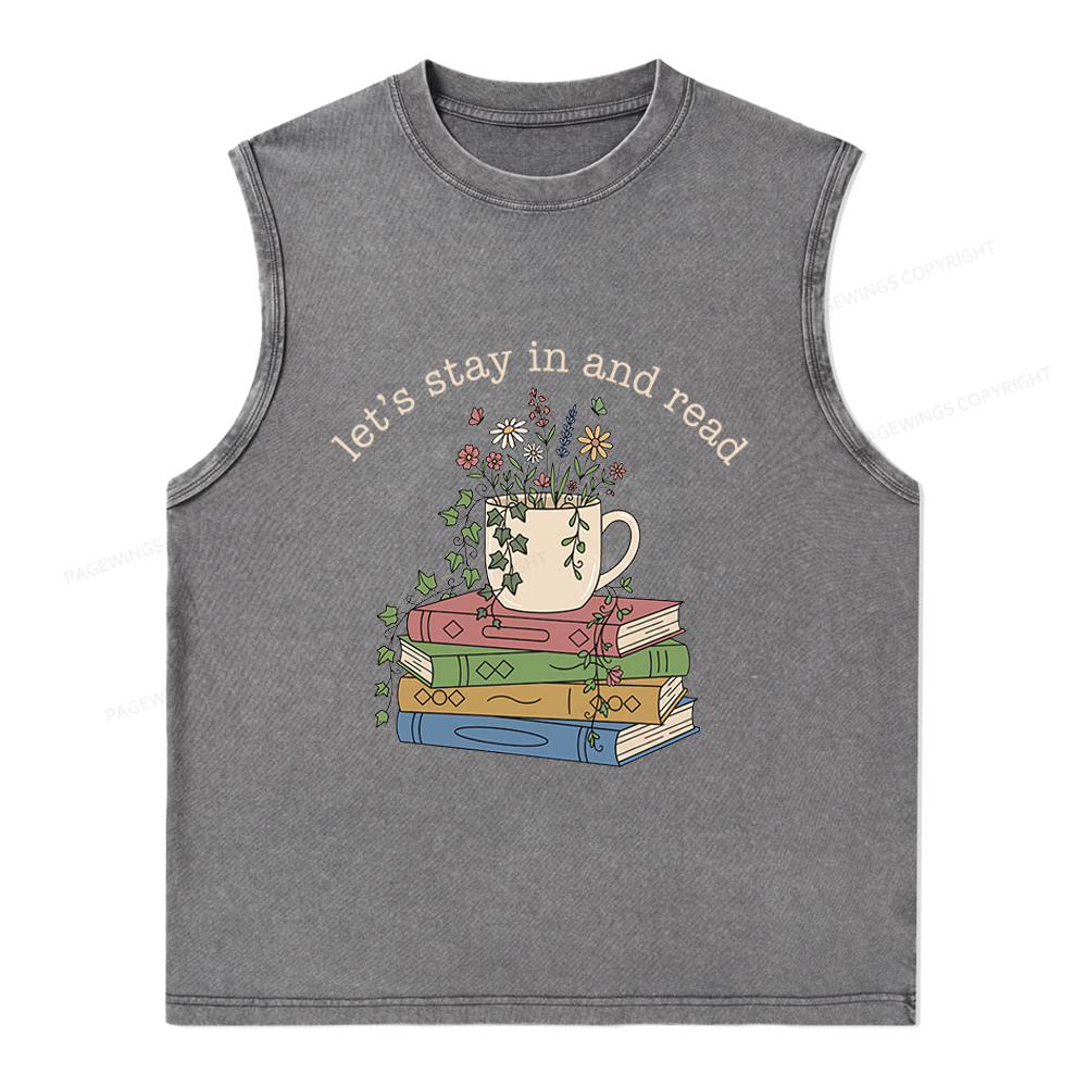 Pagewings Let's Stay In And Read Unisex Washed Tank Top