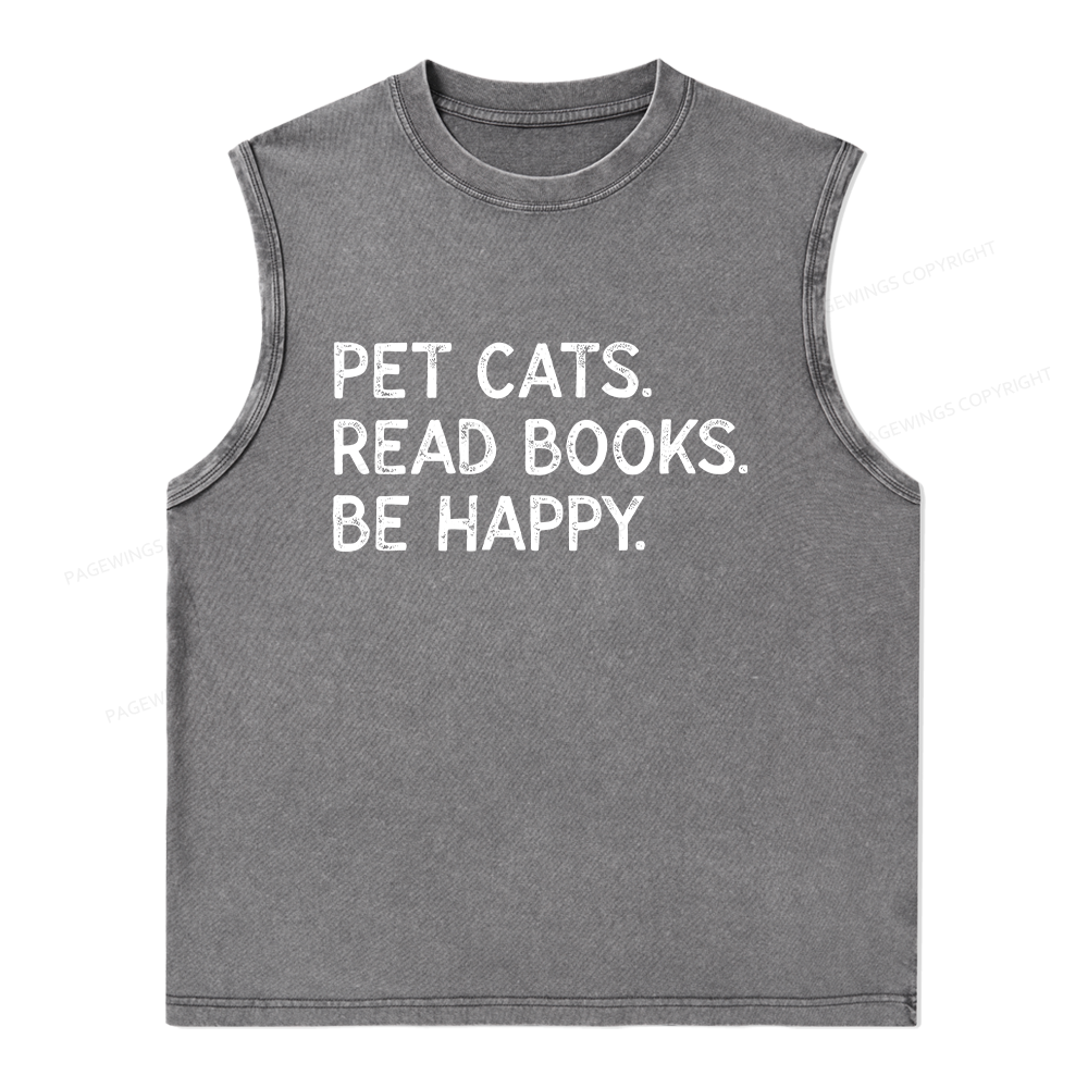 Pagewings Pet Cats Read Books Be Happy Unisex Washed Tank Top