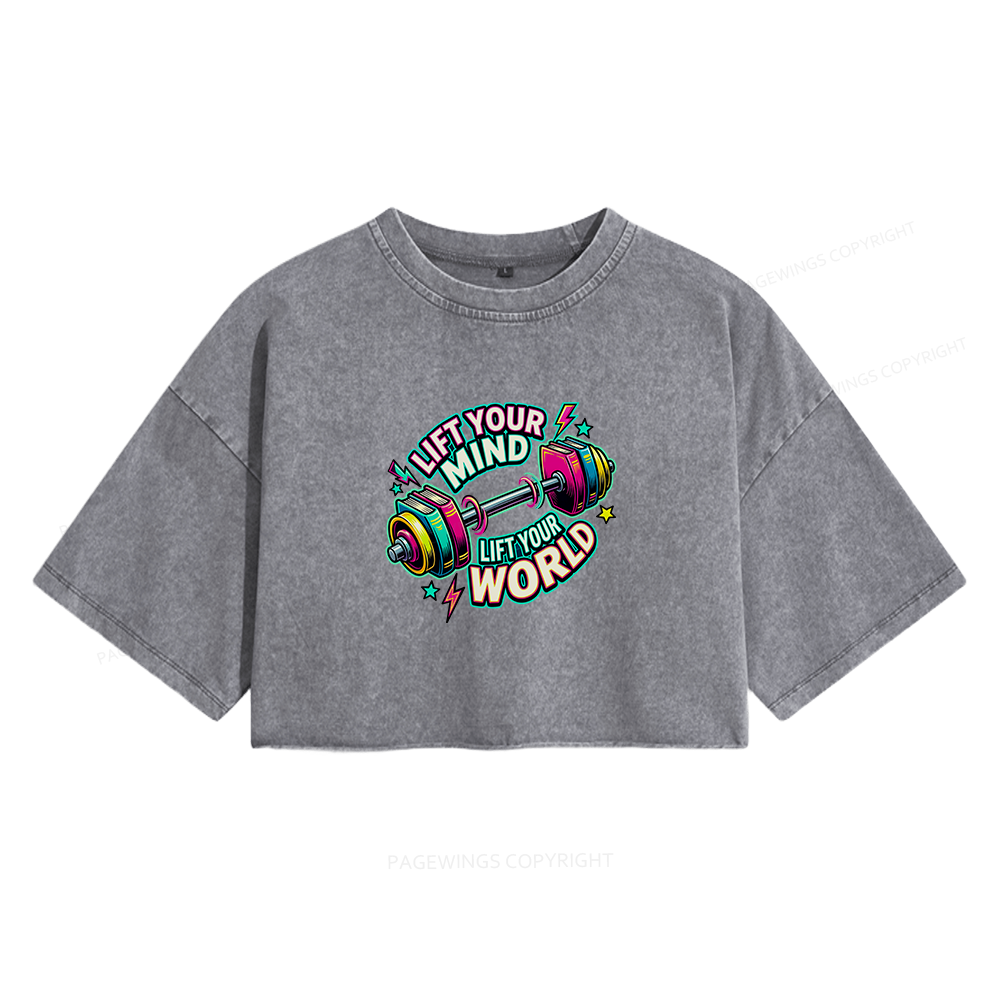 Pagewings Lift Your Mind Lift Your World Women's Washed Cropped T-shirt
