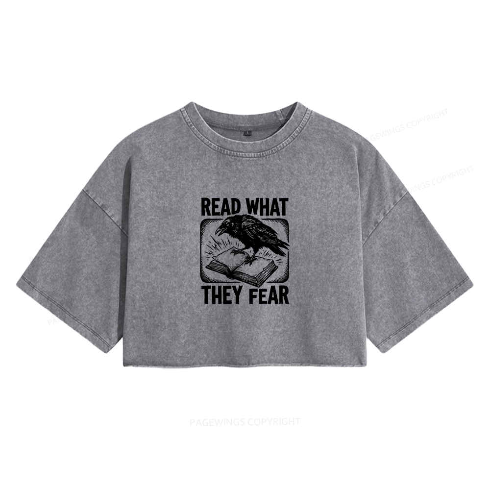 Pagewings Read What They Fear Women's Washed Cropped T-shirt
