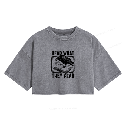 Pagewings Read What They Fear Women's Washed Cropped T-shirt