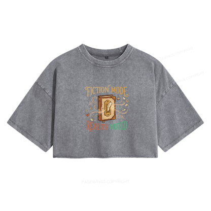 Pagewings Fiction Mode On Women's Washed Cropped T-shirt
