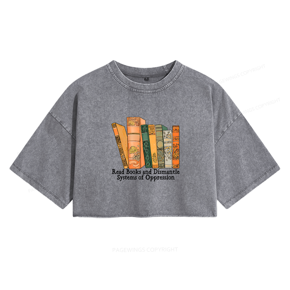 Pagewings Read Books And Dismantle Systems Women's Washed Cropped T-shirt