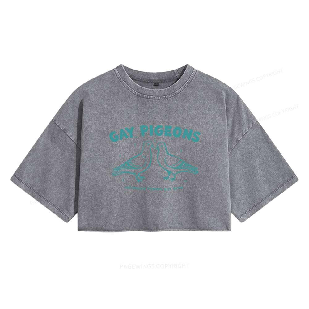 Pagewings Gay Pigeons Women's Washed Cropped T-shirt