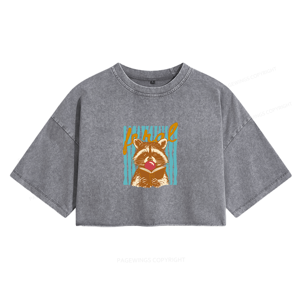 Pagewings Feral Girl Summer Women's Washed Cropped T-shirt
