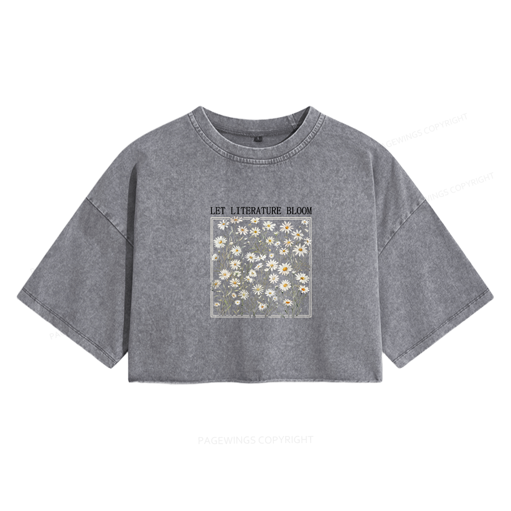 Pagewings Let Literature Bloom Women's Washed Cropped T-shirt