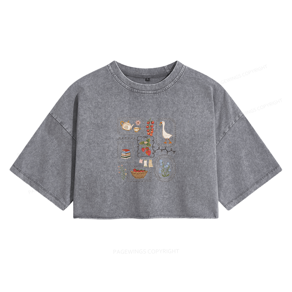 Pagewings Book Lover Women's Washed Cropped T-shirt