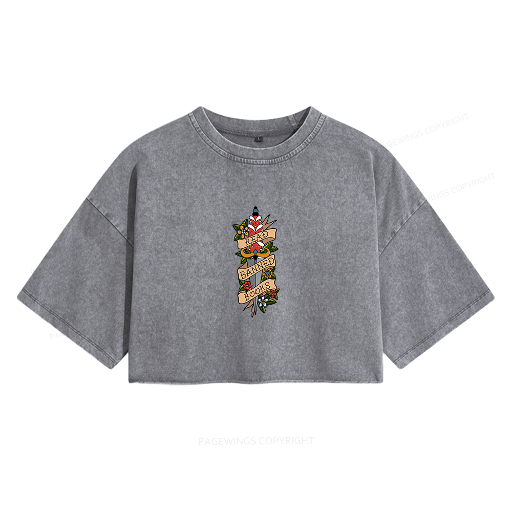 Pagewings Banned Books Women's Washed Cropped T-shirt