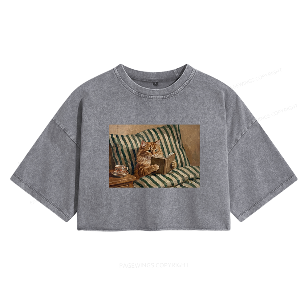 Pagewings Funny Book Lover Women's Washed Cropped T-shirt