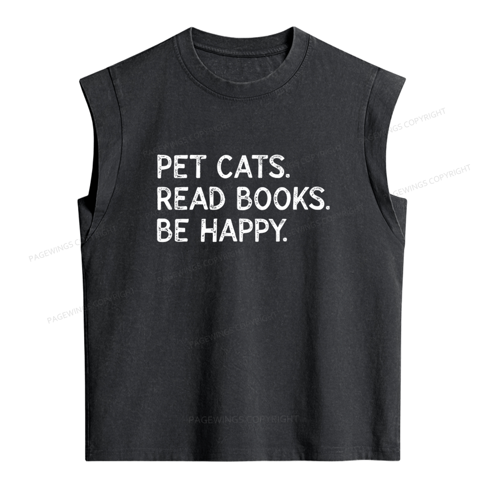 Pagewings Pet Cats Read Books Be Happy Women's Washed Tank Top