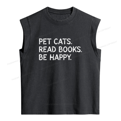Pagewings Pet Cats Read Books Be Happy Women's Washed Tank Top