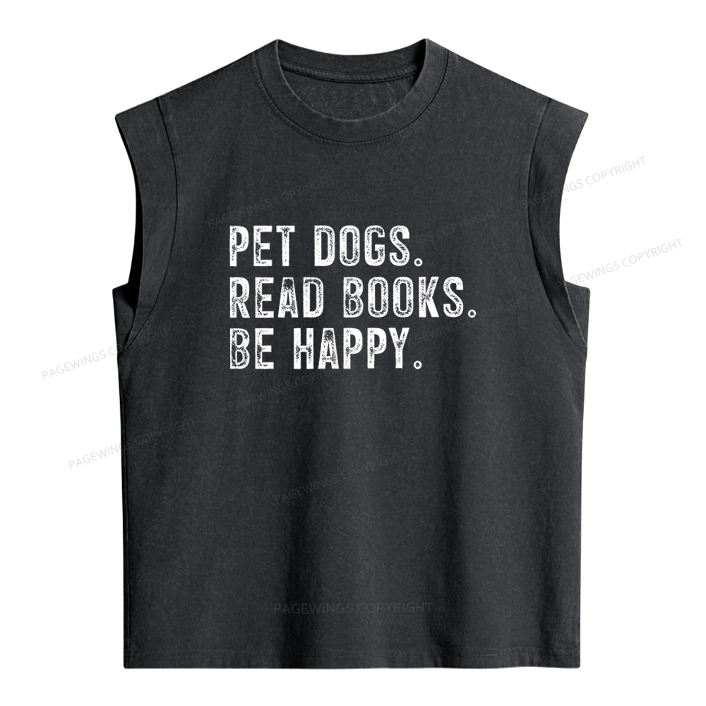 Pagewings Pet Dogs Read Books Be Happy Women's Washed Tank Top