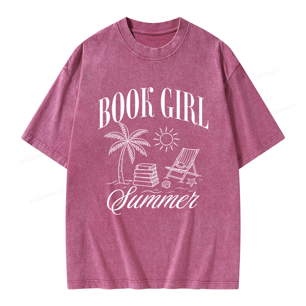 Pagewings Book Girl Summer Unisex Washed T-shirt