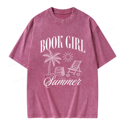 Pagewings Book Girl Summer Unisex Washed T-shirt