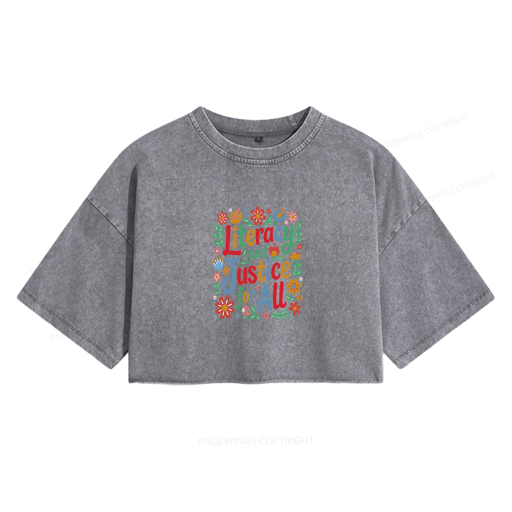 Pagewings Literacy And Justice For All Women's Washed Cropped T-shirt