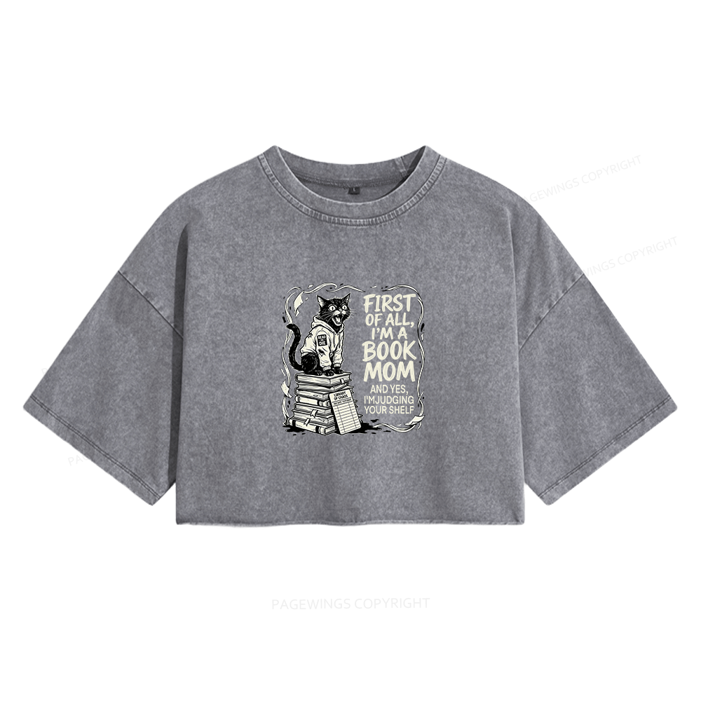 Pagewings I'm A Book Mom Women's Washed Cropped T-shirt