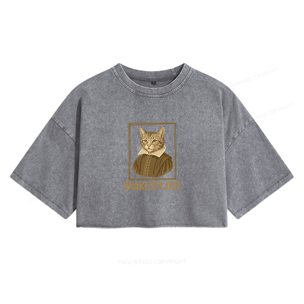 Pagewings Shakespurr Women's Washed Cropped T-shirt