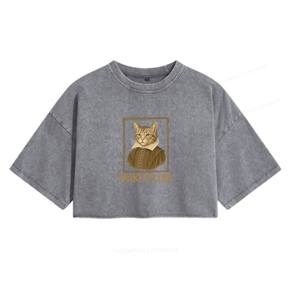 Pagewings Shakespurr Women's Washed Cropped T-shirt