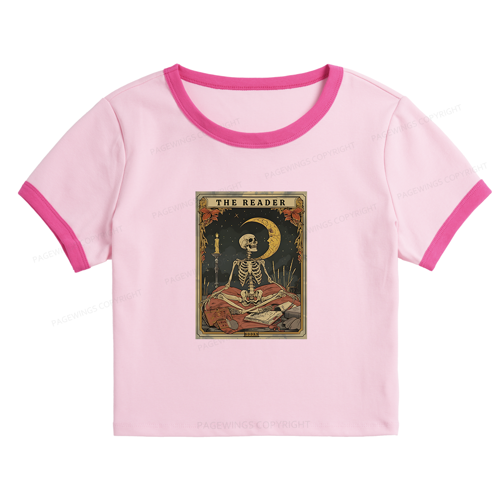 Pagewings The Reader Tarot Card Baby Tee Crop Ringer T-Shirt
