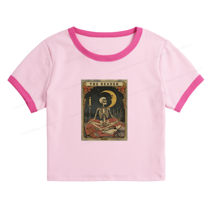 Pagewings The Reader Tarot Card Baby Tee Crop Ringer T-Shirt