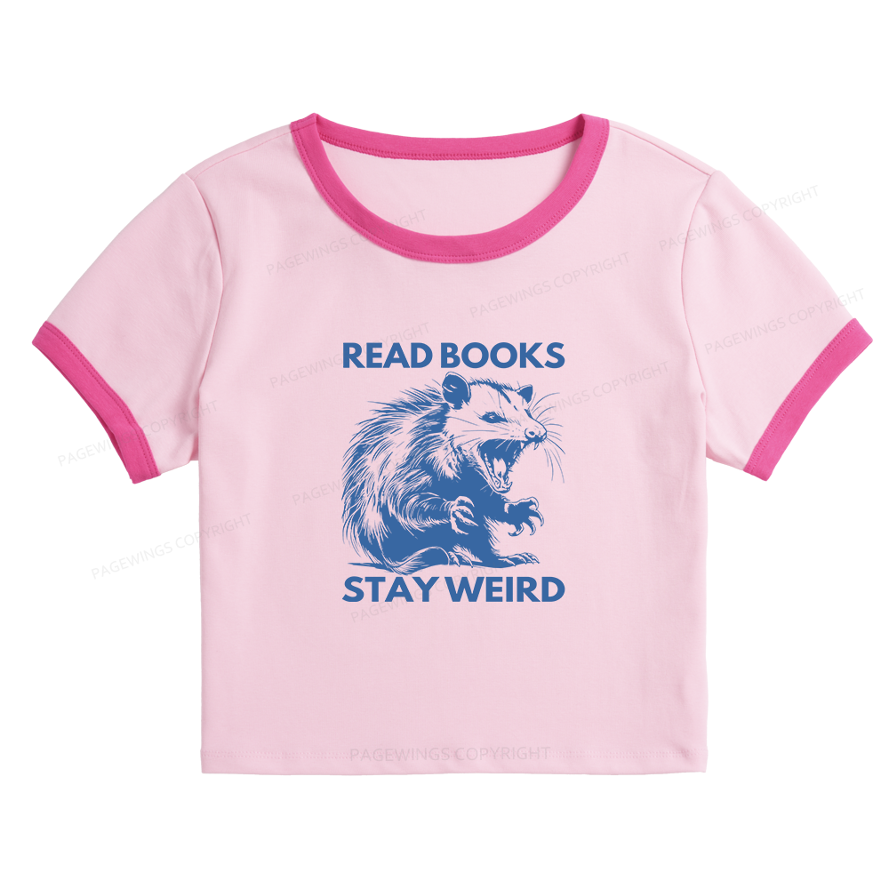 Pagewings Read Books Stay Weird Baby Tee Crop Ringer T-Shirt