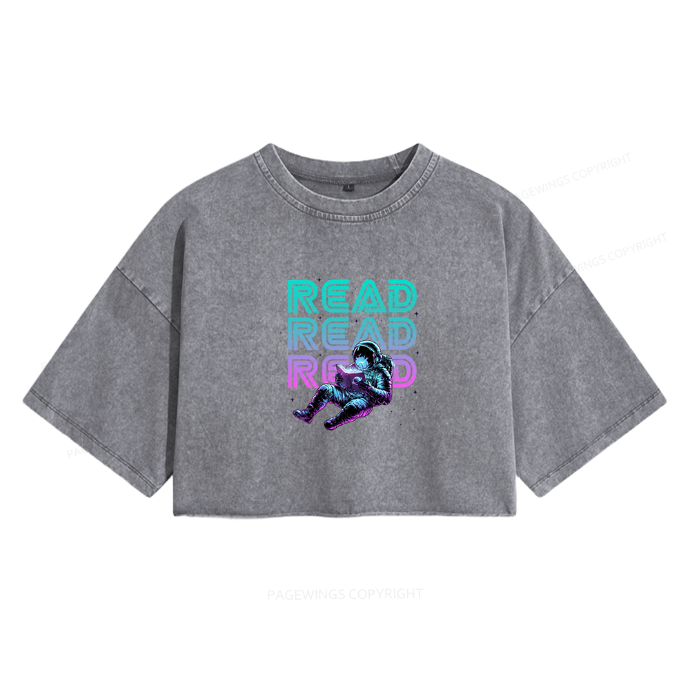 Pagewings Read Another World Women's Washed Cropped T-shirt
