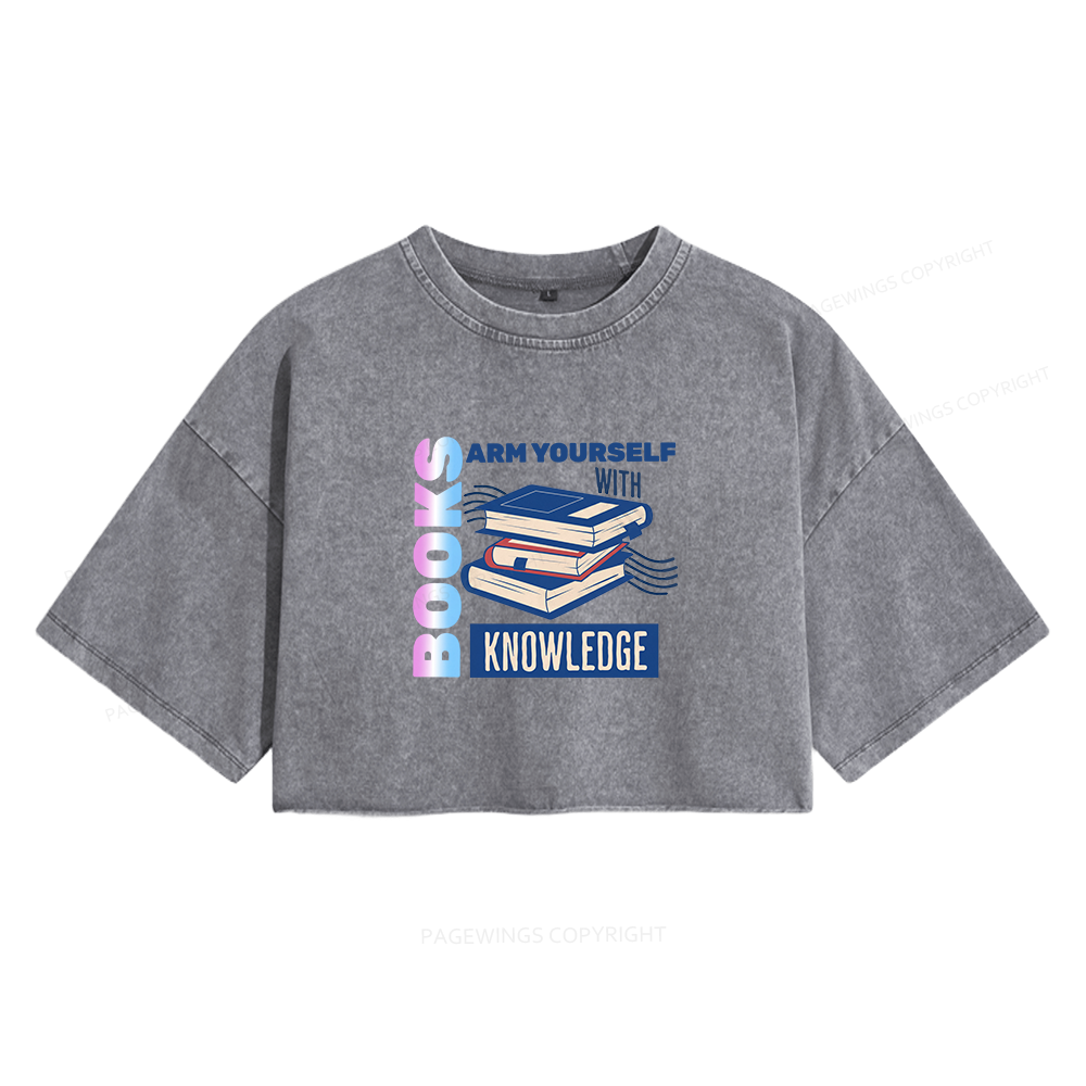 Pagewings Arm Yourself With Knowledge Women's Washed Cropped T-shirt