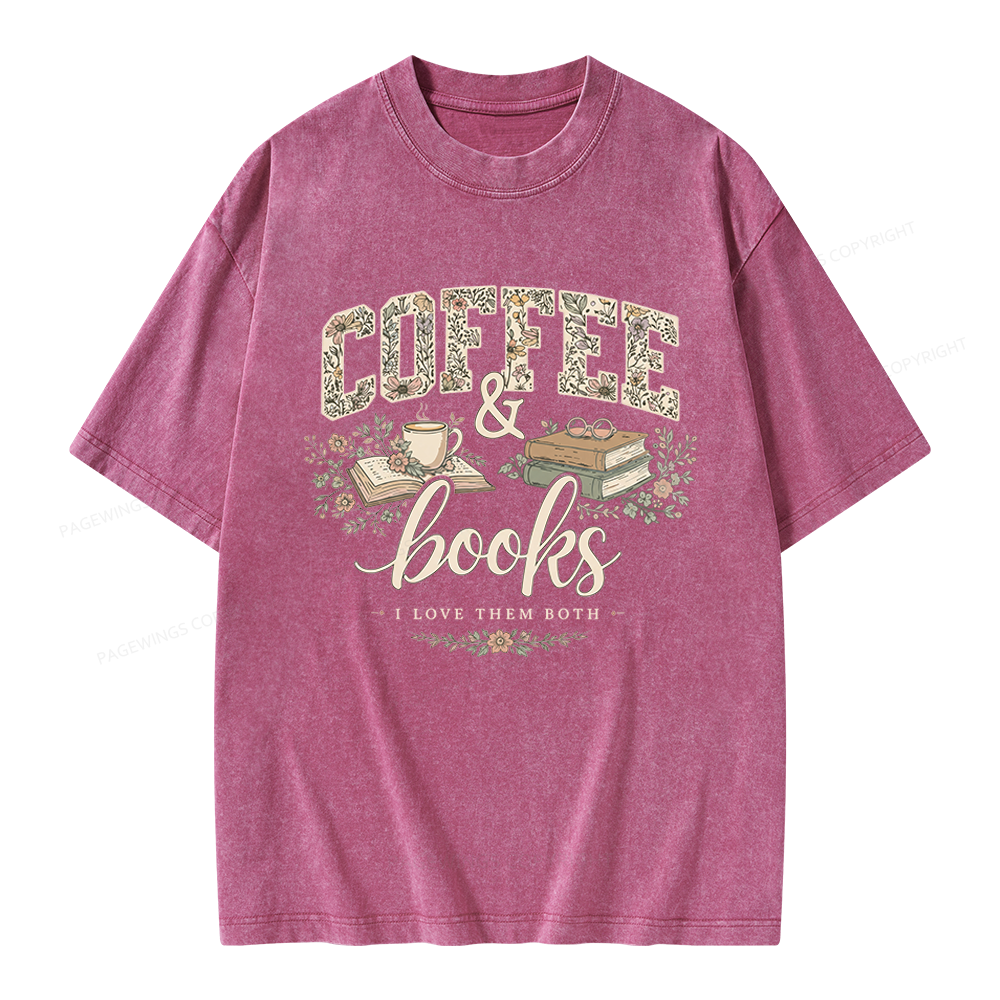 Pagewings Coffee and Books Unisex Washed T-shirt