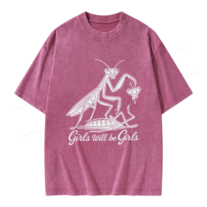 Pagewings Girls Will Be Girls Unisex Washed T-shirt