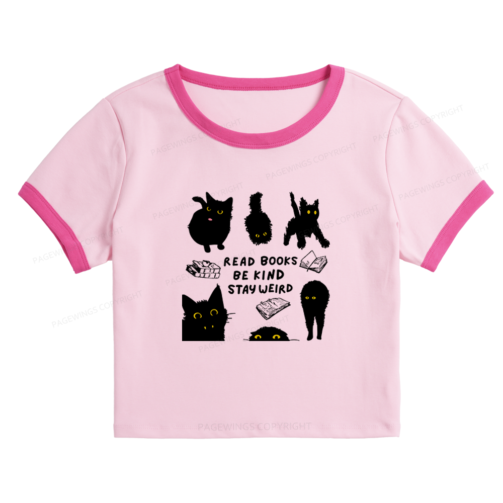 Pagewings Read Books Be Kind Stay Weird Baby Tee Cropped Ringer T-Shirt 