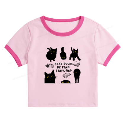Pagewings Read Books Be Kind Stay Weird Baby Tee Cropped Ringer T-Shirt 