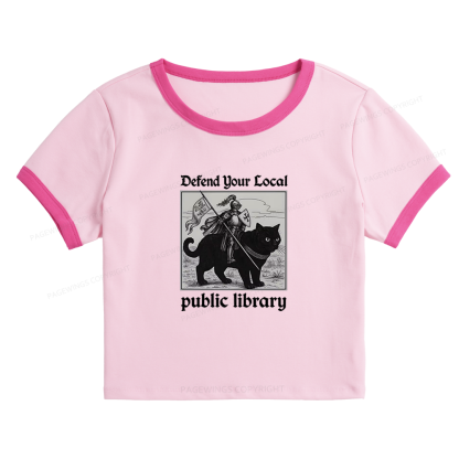 Pagewings Defend Your Local public library Baby Tee Cropped Ringer T-Shirt 