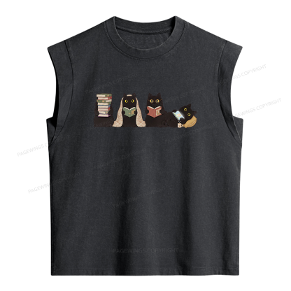 Pagewings Black Cats Reading Women's Washed Tank Top