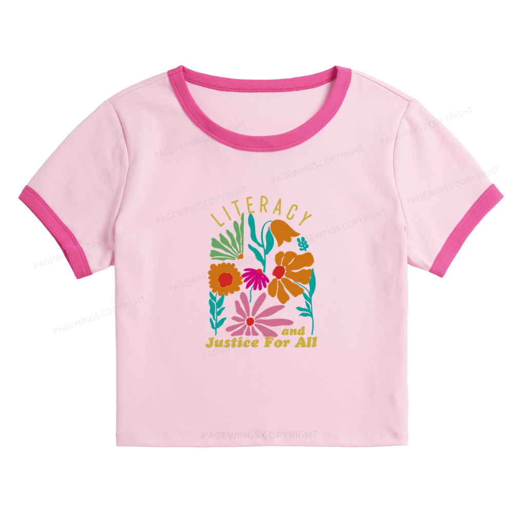 Pagewings Literacy And Justice Baby Tee Cropped Ringer T-Shirt 