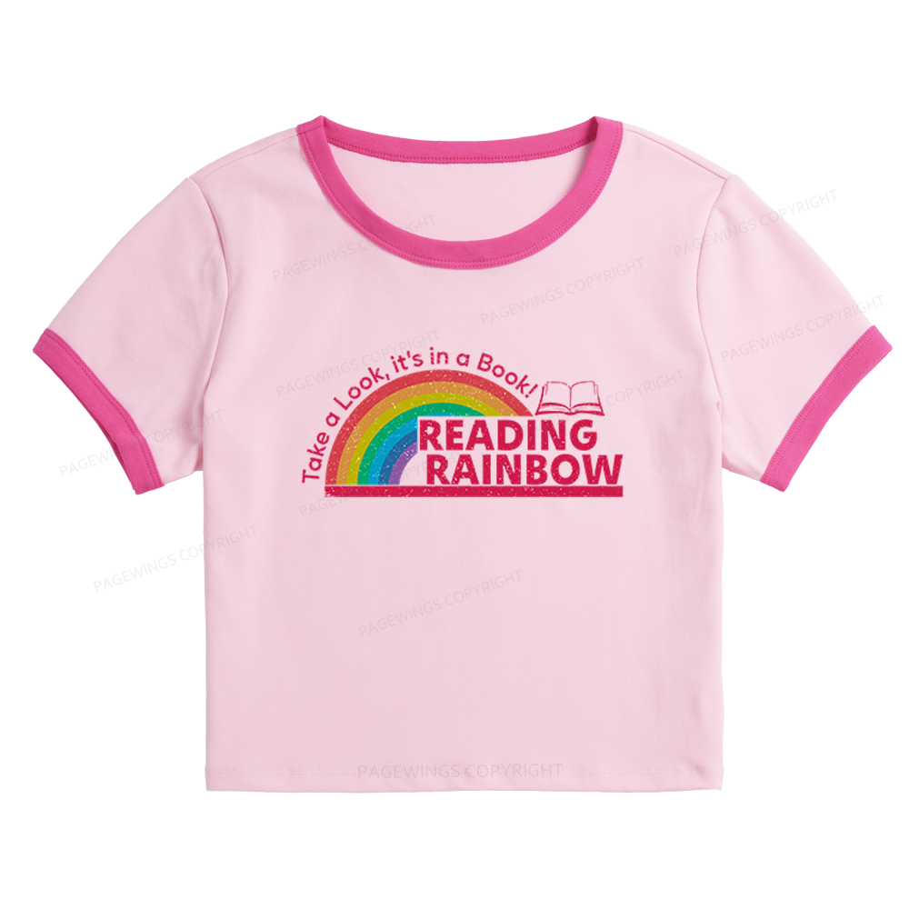 Pagewings Reading With Rainbow Baby Tee Cropped Ringer T-Shirt 
