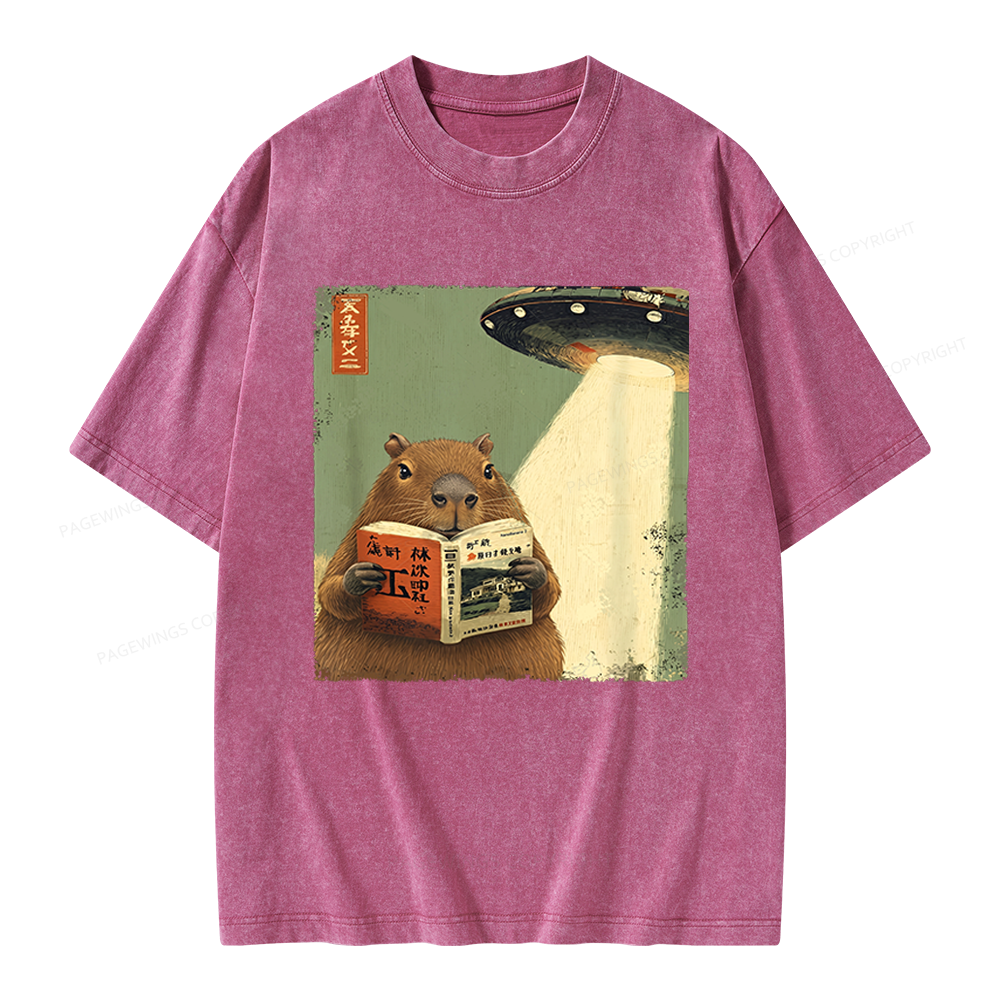 Pagewings Capybara Book Lovers Unisex Washed T-shirt