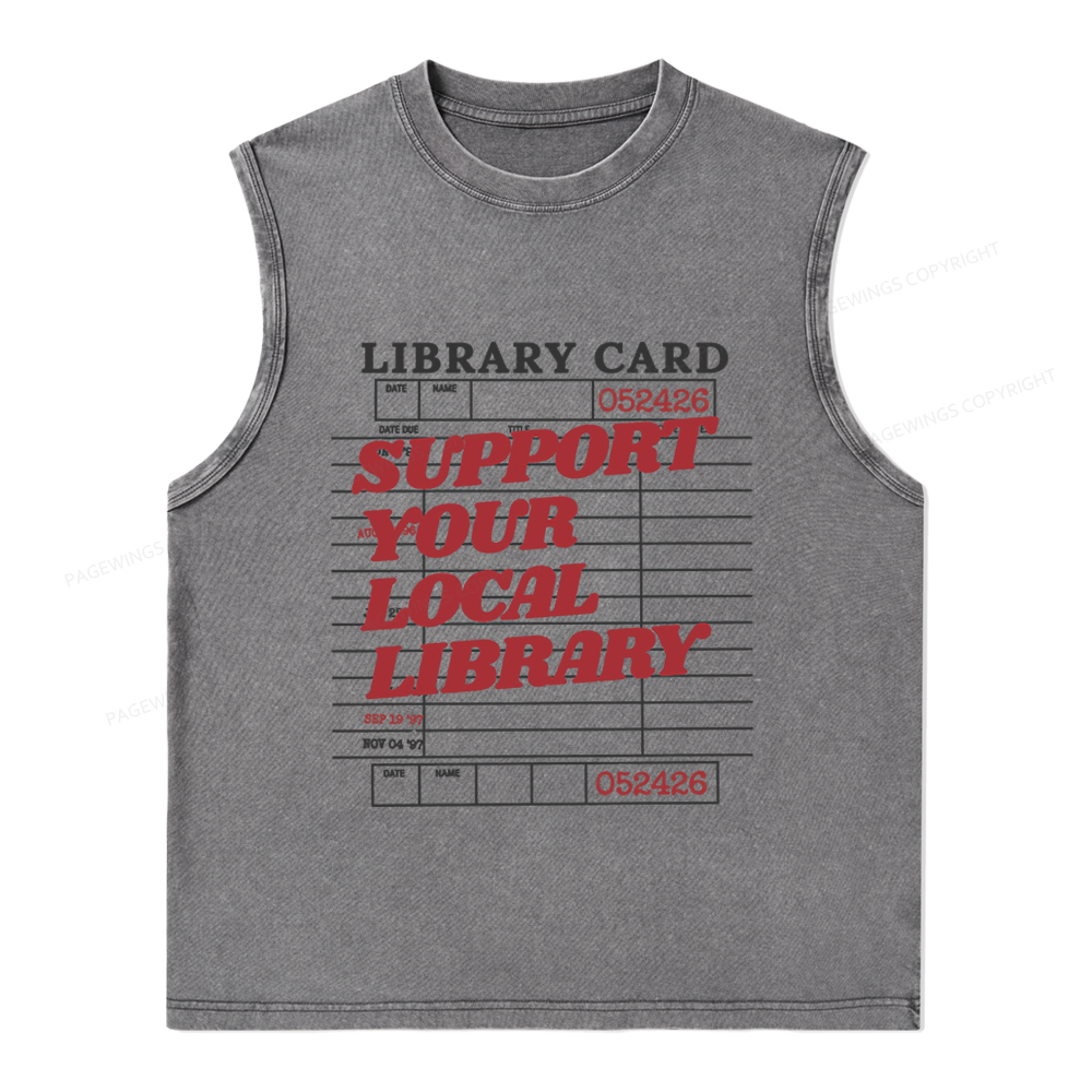 Pagewings Support your Local Library Unisex Washed Tank Top