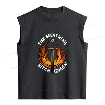 Pagewings Fire Breathing Bitch Queen Women's Washed Tank Top