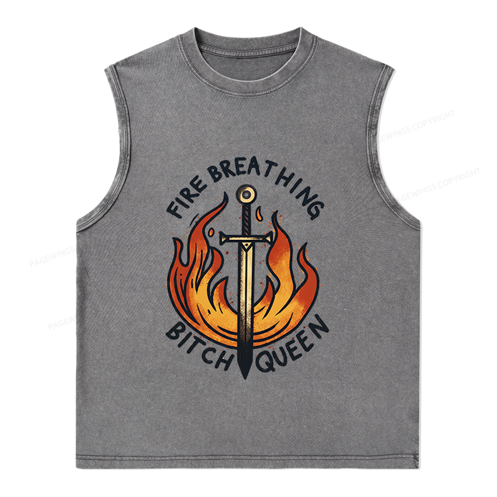 Pagewings Fire Breathing Bitch Queen Unisex Washed Tank Top